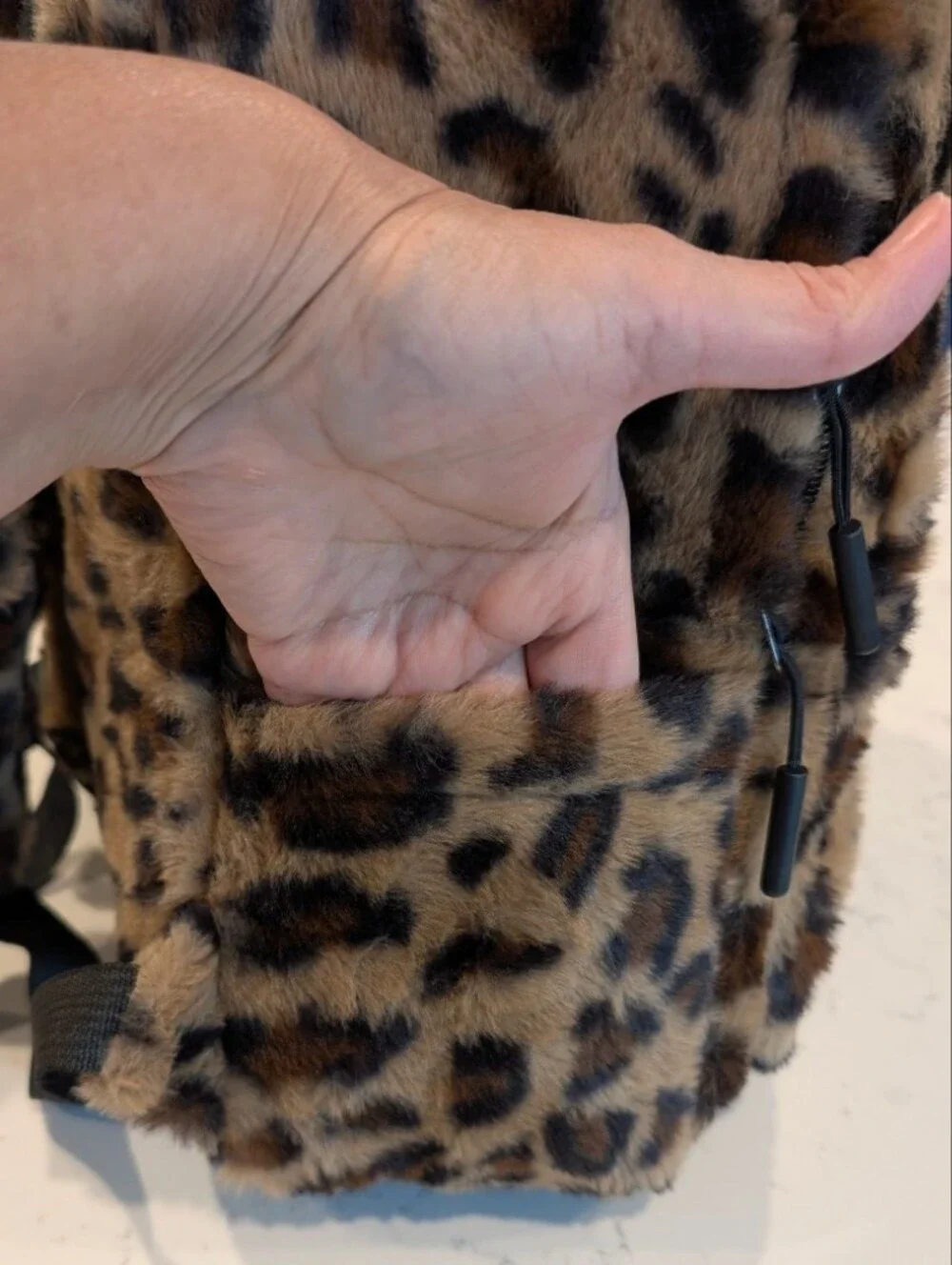 Faux Fur Leopard Print Backpack - Brown/Black